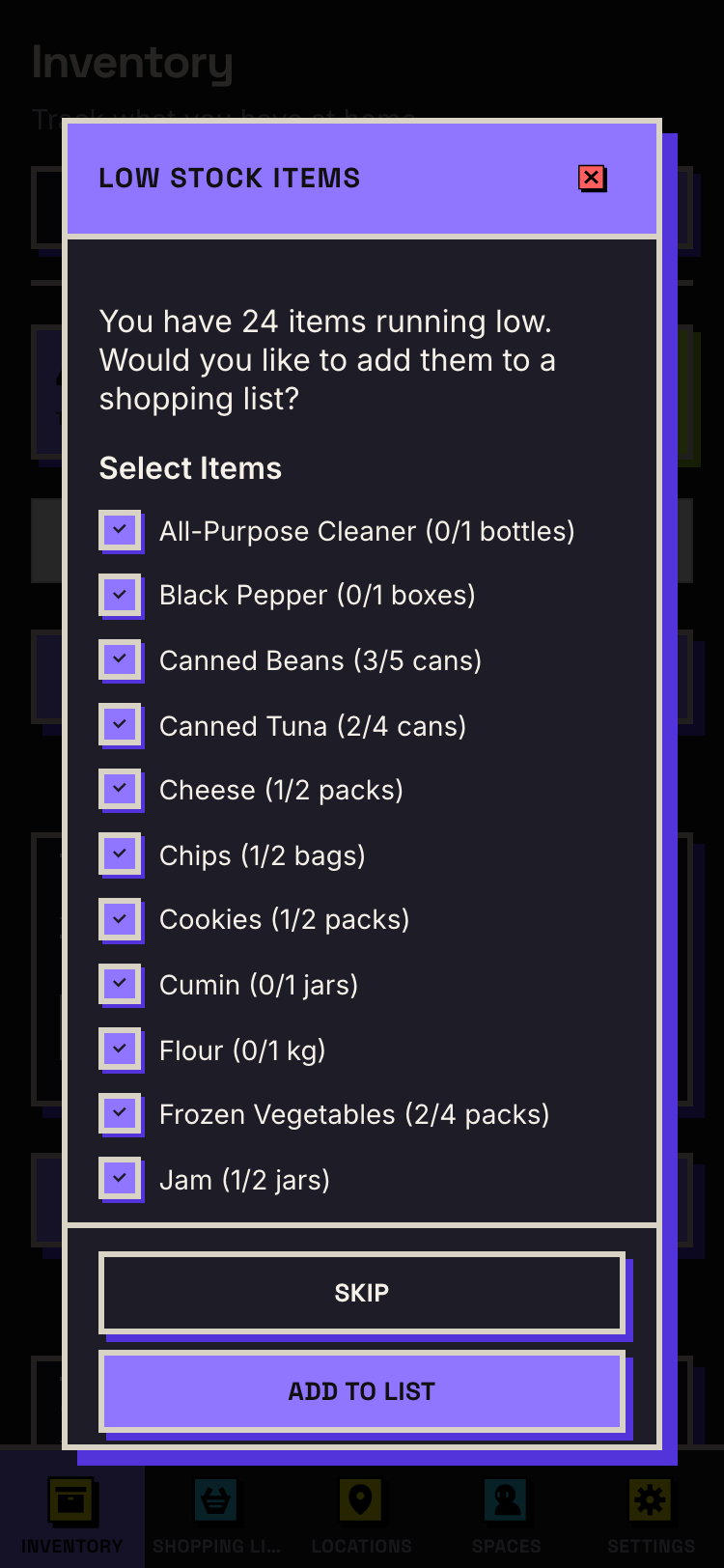 Dashboard view - dark mode