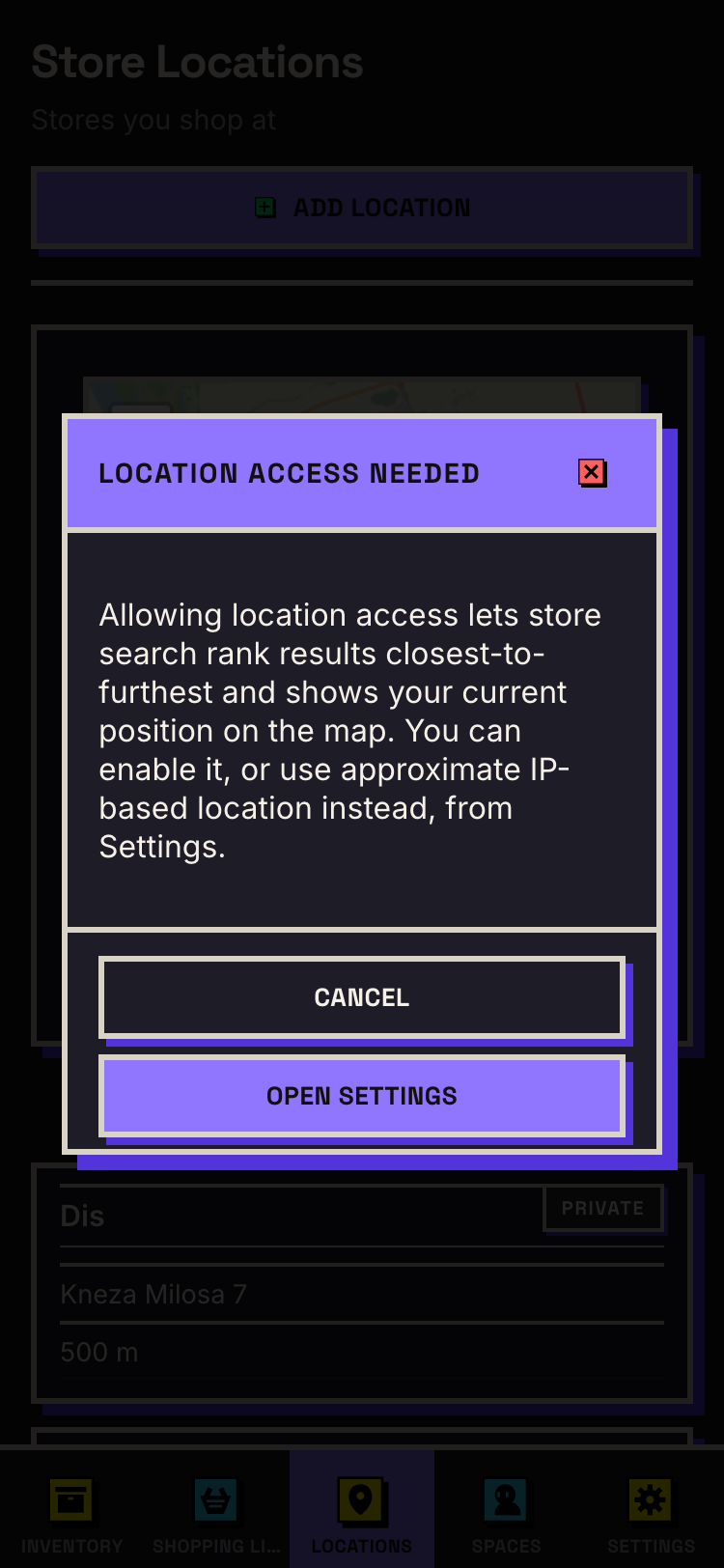Location tracking - dark mode