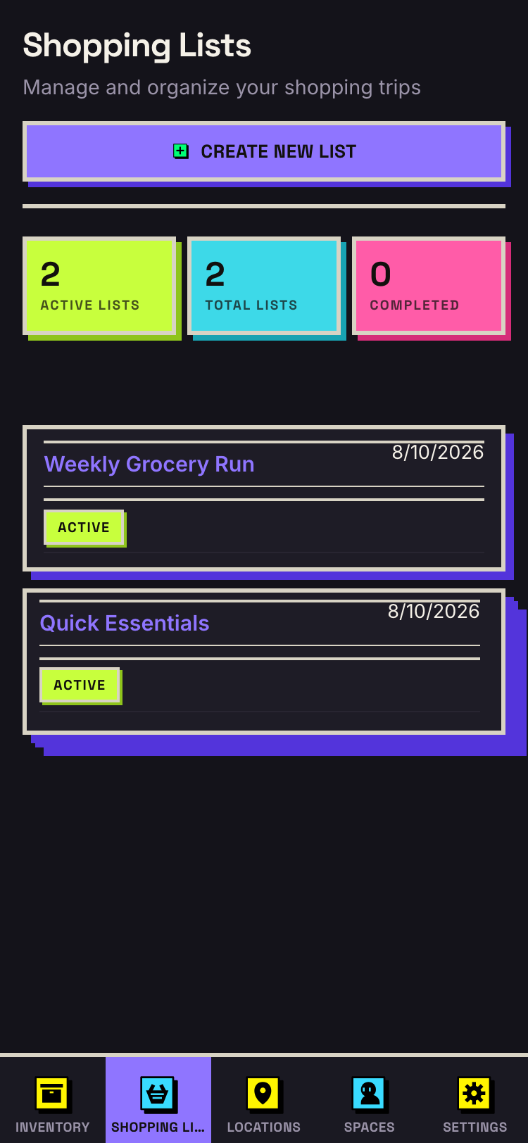 Shopping list - dark mode